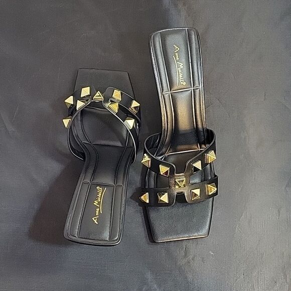 BRAND NEW ANNE MICHELLE GOLDTONE ROCKSTAR MULE SQUARE TOE WOMEN"S SANDAL - Picture 5 of 14